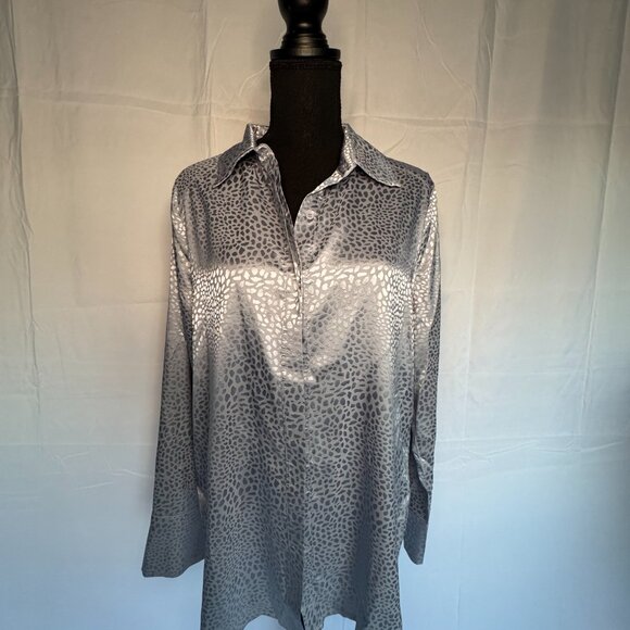 ACOA | LONG SLEEVE BLOUSE Silver/Blue Size Large Leopard Print - Dressy - 0338 - Picture 6 of 7